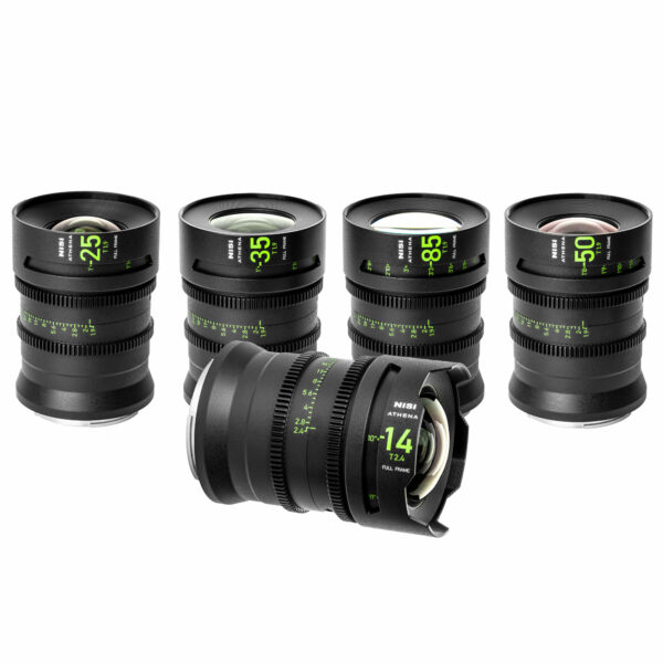 NiSi ATHENA PRIME Full Frame Cinema Lens Kit with 5 Lenses 14mm T2.4, 25mm T1.9, 35mm T1.9, 50mm T1.9, 85mm T1.9 + Hard Case (G Mount | No Drop In Filter) CREATIVE KIT (5 LENSES) | NiSi Filters Australia | 2