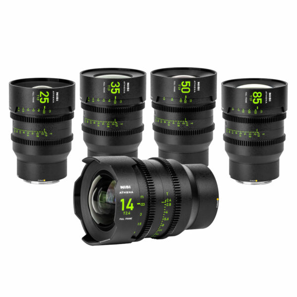 NiSi ATHENA PRIME Full Frame Cinema Lens Kit with 5 Lenses 14mm T2.4, 25mm T1.9, 35mm T1.9, 50mm T1.9, 85mm T1.9 + Hard Case (E Mount | No Drop In Filter) CREATIVE KIT (5 LENSES) | NiSi Filters Australia |