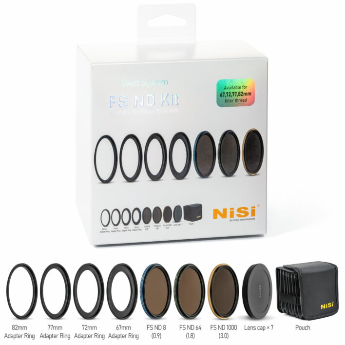 NiSi SWIFT FS ND Filter Kit with ND8 (3 Stop), ND64 (6 Stop) and ND1000 (10 Stop) for 67mm | 72mm | 77mm | 82mm Filter Threads + Case Swift FS ND Kit | NiSi Filters Australia |
