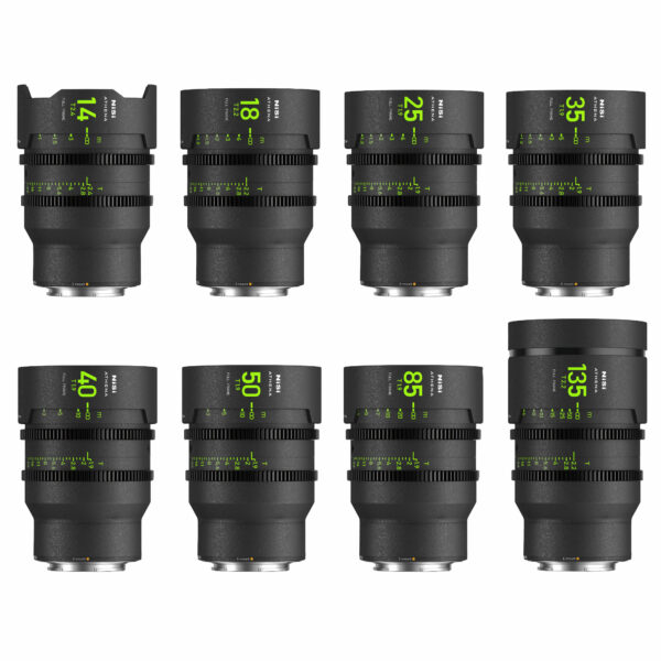 NiSi ATHENA PRIME Full Frame Cinema Lens MASTER Kit with 8 Lenses 14mm T2.4, 18mm T2.2, 25mm T1.9, 35mm T1.9, 40mm T1.9, 50mm T1.9, 85mm T1.9, 135mm T2.2 + Hard Case (E Mount | No Drop In Filter) E Mount | NiSi Filters Australia |