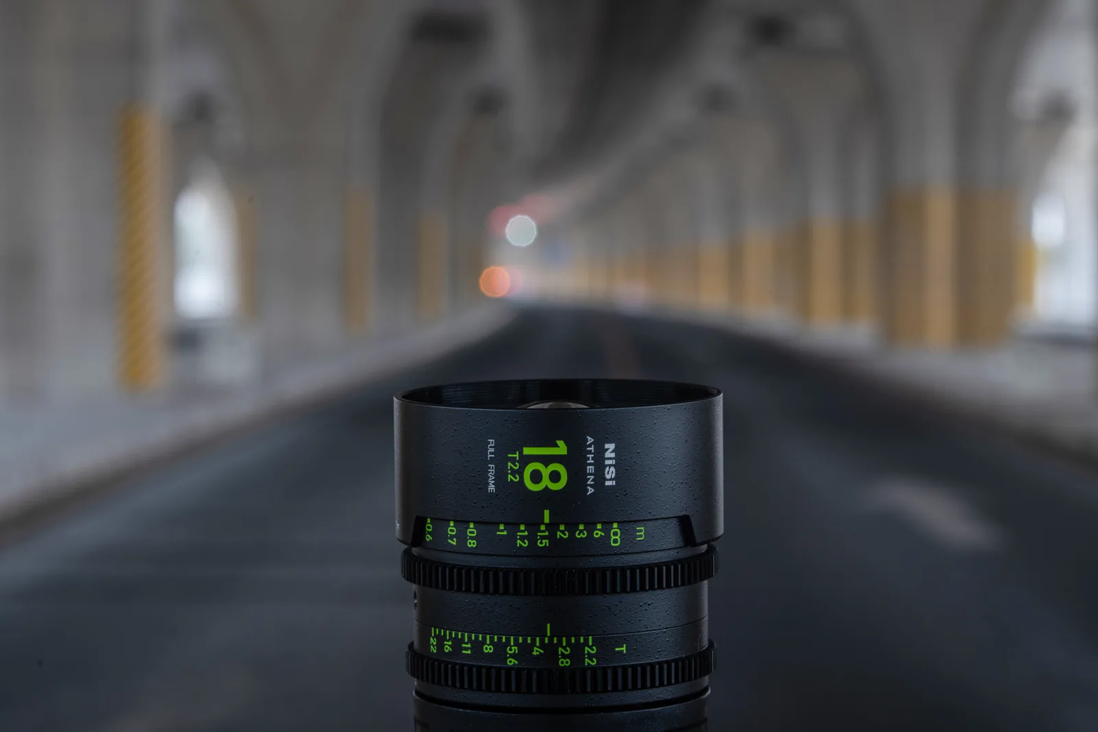 A focus breathing test shot on the Athena 135mm in a road tunnel
